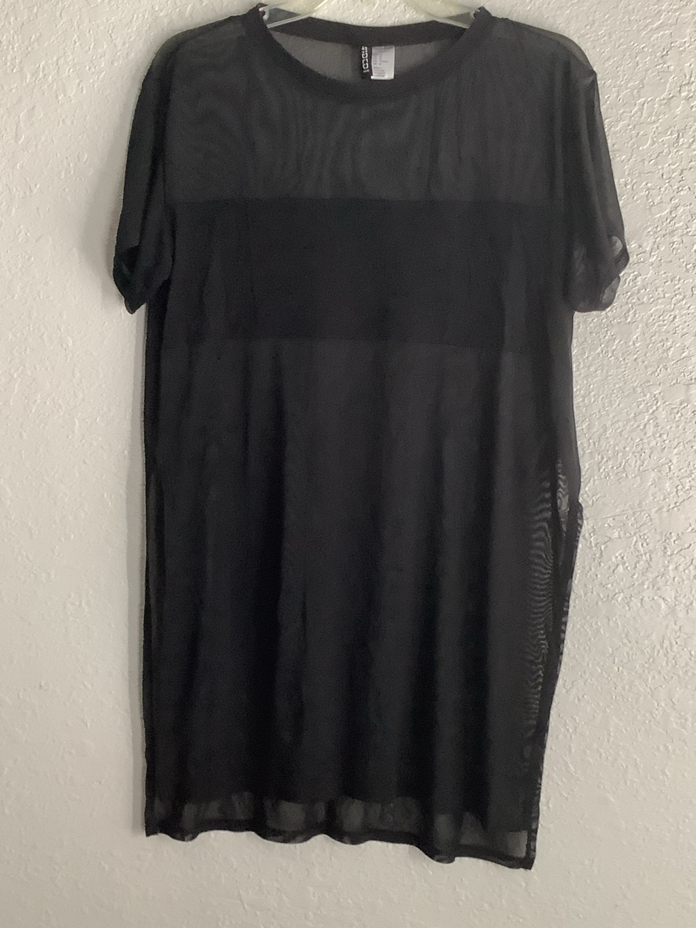 Divided Black Sheer Short-Sleeve Tunic